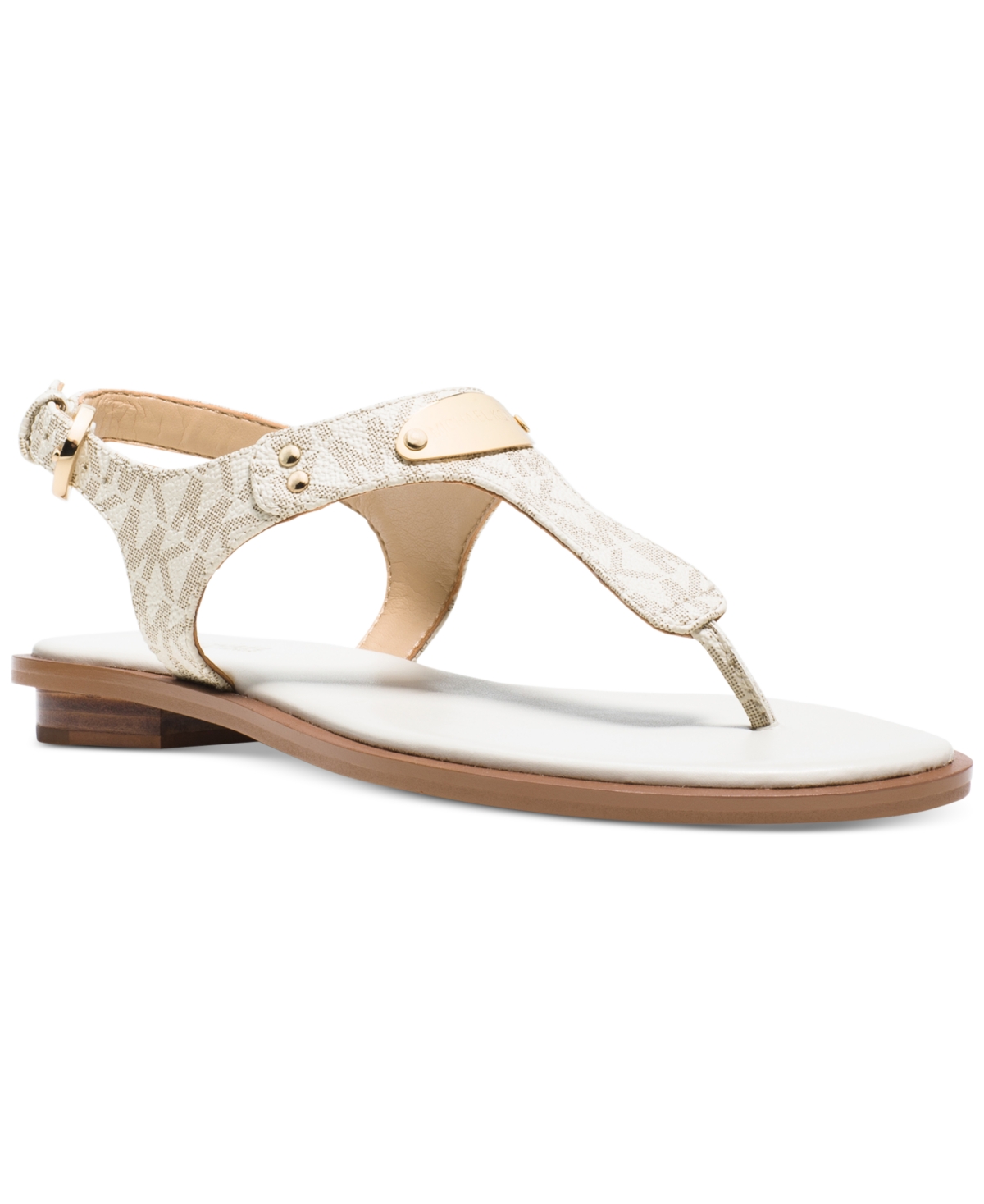 Shop Michael Kors Michael  Women's Mk Plate Flat Thong Sandals In Vanilla