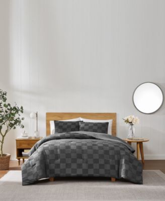 Truly Soft Textured Checkered Comforter Sets In White