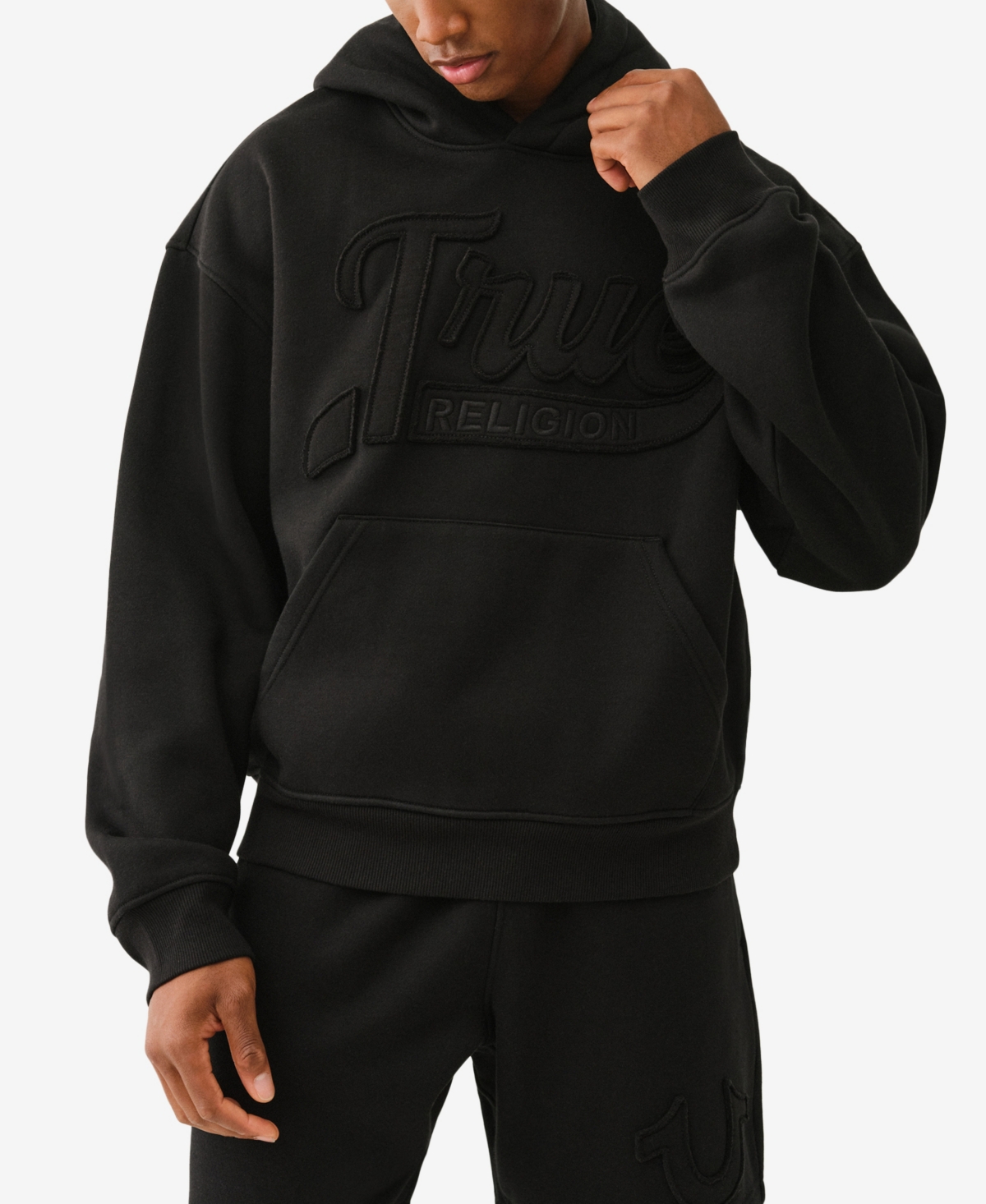 True Religion Embroidered Logo Cotton Blend Crop Hoodie