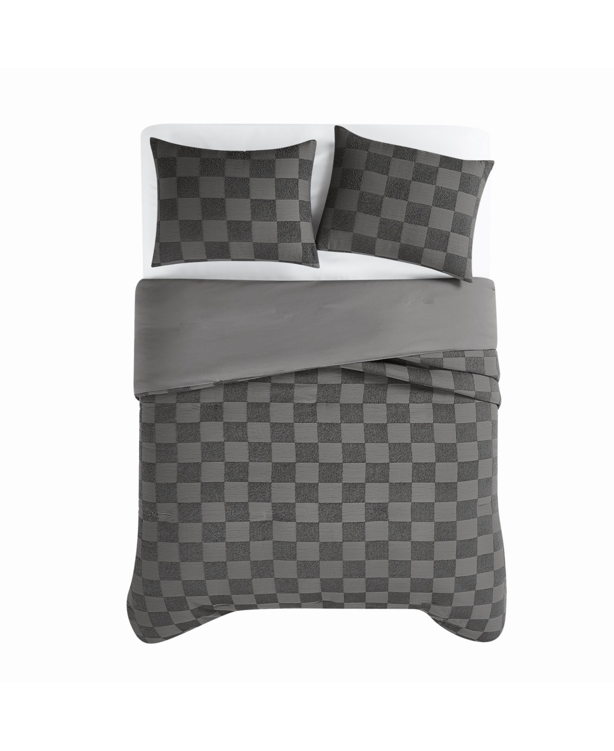 Truly Soft Textured Checkered 3-pc. Duvet Cover Set, Full/queen In Gray