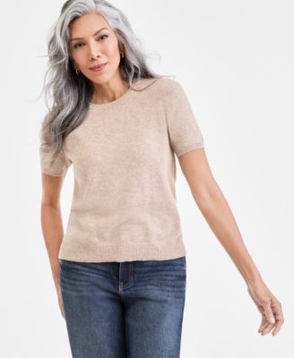 Women's 100% Cashmere Crewneck Short-Sleeve Sweater, Macy's Exclusive