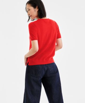 Women's 100% Cashmere Crewneck Short-Sleeve Sweater, Macy's Exclusive