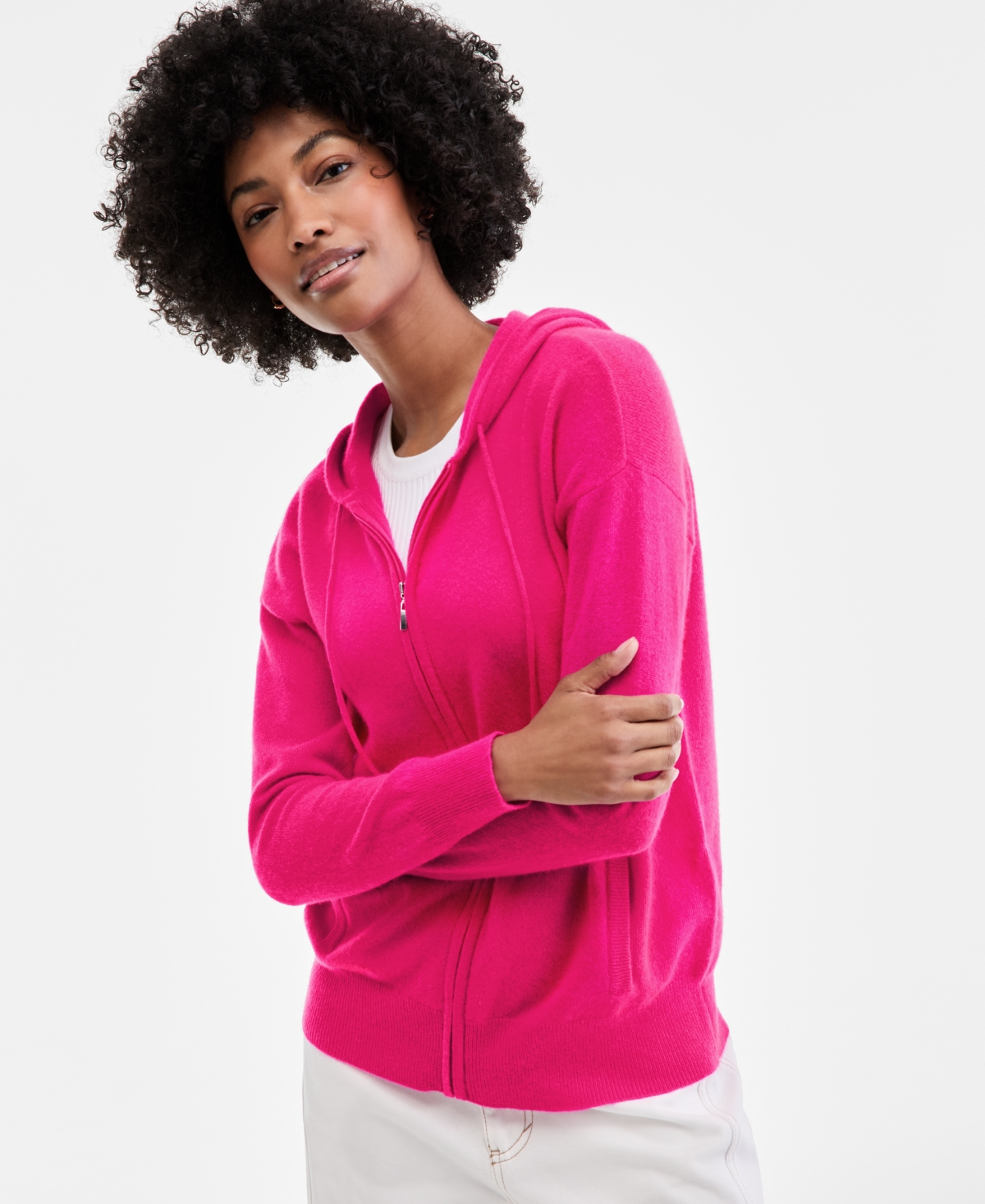 Women's 100% Cashmere Zip Hoodie, Macy's Exclusive - Classic Black