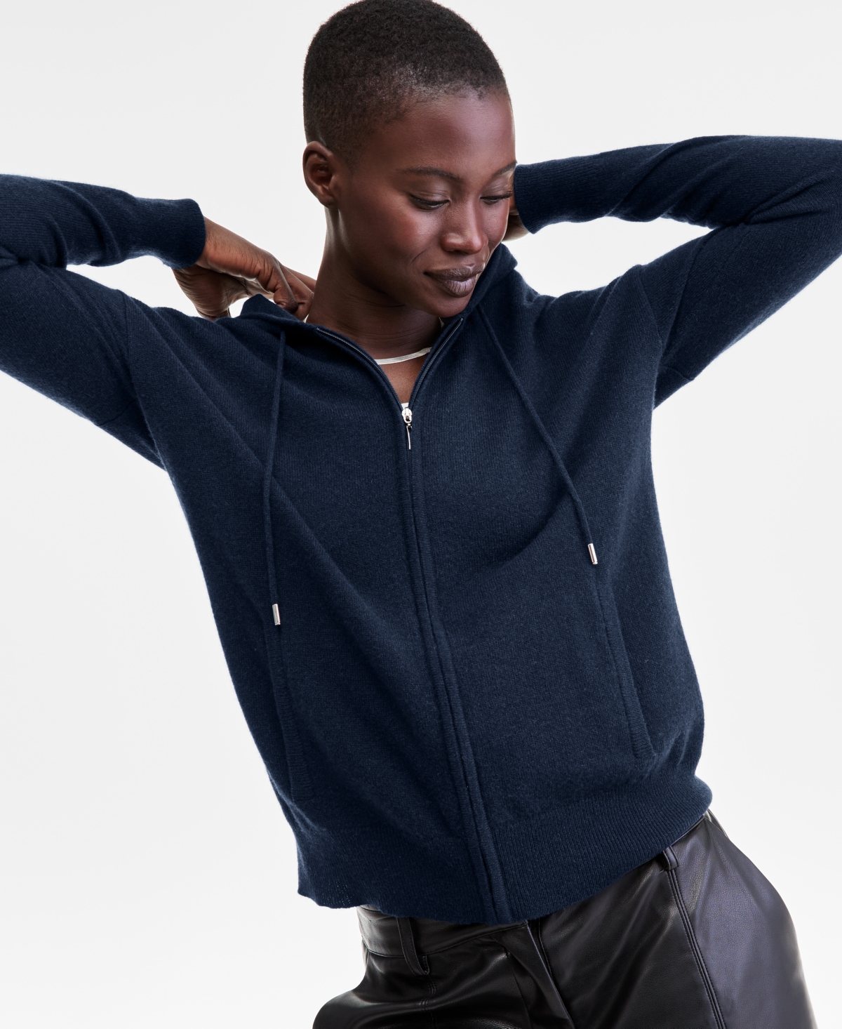 Women's 100% Cashmere Zip Hoodie, Macy's Exclusive - Fierce Pink