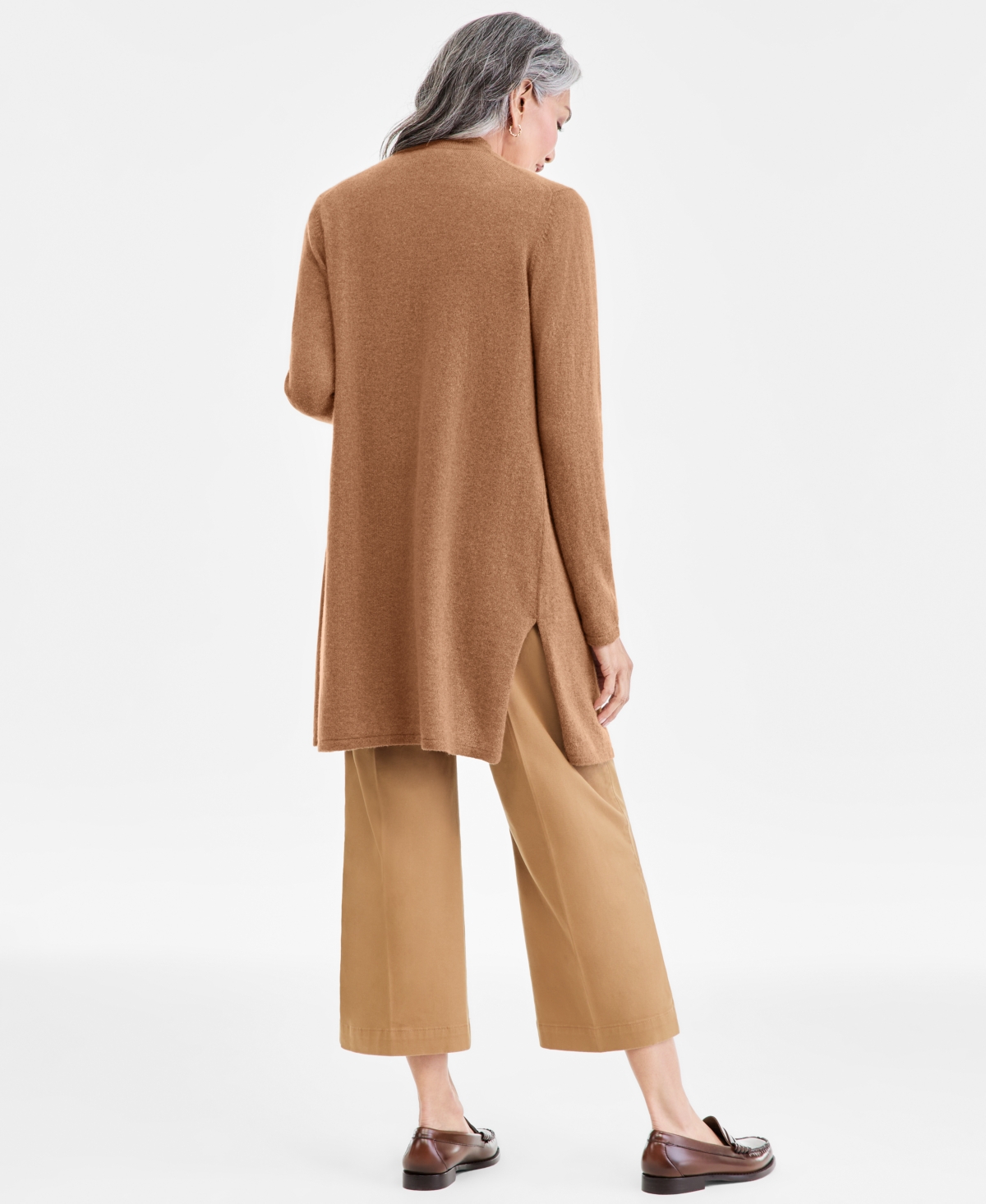 Charter Club Women's 100% Cashmere Split-hem Long Cardigan, Macy's Exclusive In Brown