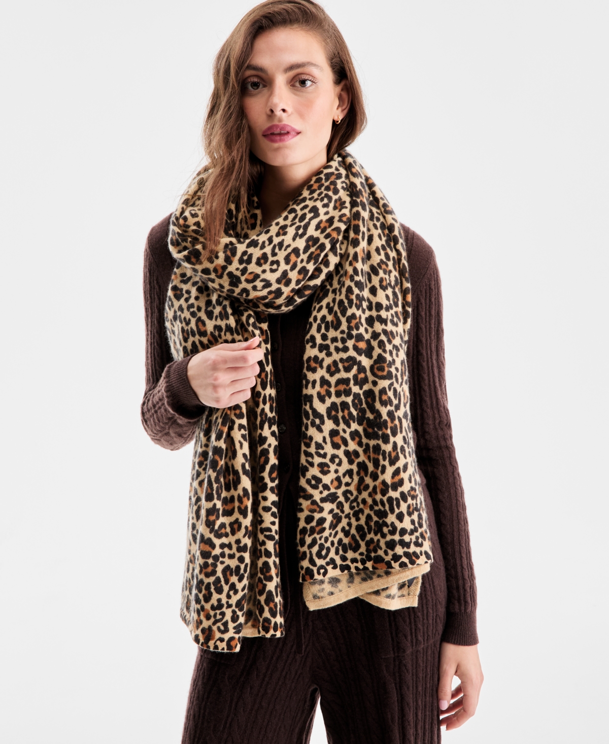 Charter Club Women's 100% Cashmere Leopard-print Oversized Scarf, Macy's Exclusive In Brown