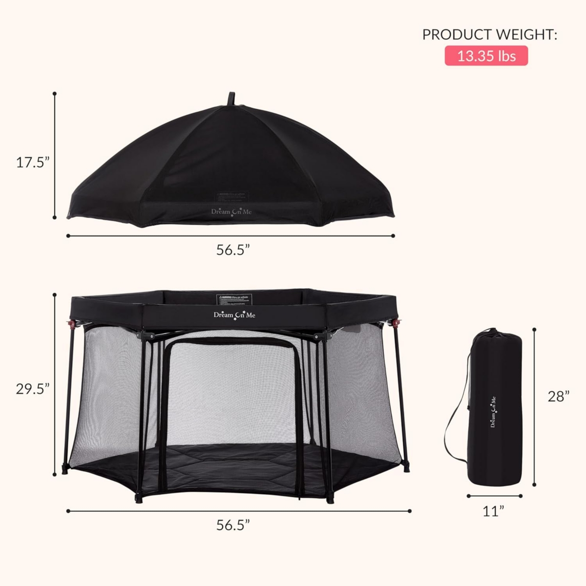 Dream On Me Onyx Playpen Set with Canopy