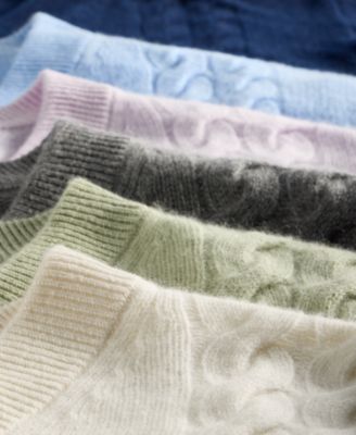 Women's 100% Cashmere Placed Cable-Knit V-Neck Sweater, PXS-XXL, Macy's Exclusive