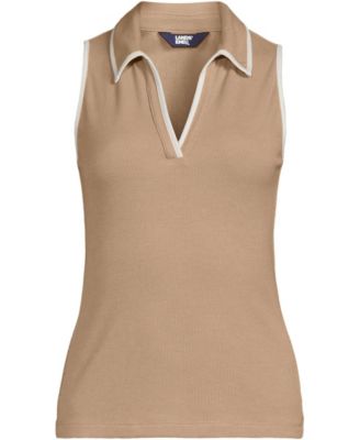 Women's Drapey Rib Sleeveless Johnny Collar Polo Shirt