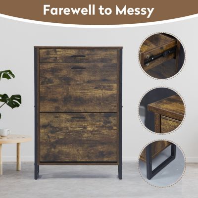 Slim Shoe Cabinet with Flip Drawers, Hidden Storage for Entryway
