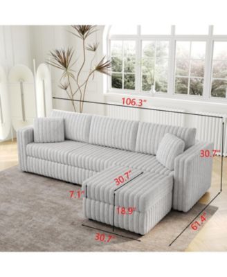 106" Light Gray Sofa with Ottoman Lift - Modern Modular Design