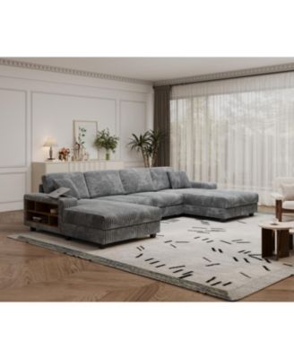 Streamdale Convertible Corduroy Sofa, Large 4 Seat, Living Room Chair, Dark Grey