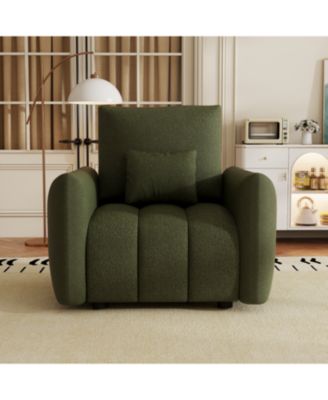  1 Pc   Teddy Fabric  Lounge Chair, Upholstered, Includes Pillow, Curved Backrest, Solid Wood Frame Modern sofa chair