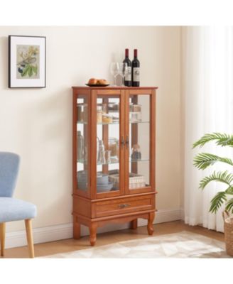 Glass Lighted Curio Cabinet with Adjustable Shelves (OAK)