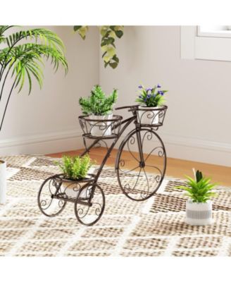 Tricycle Plant Stand Flower Pot Cart Holder with 3 Hollowed Baskets