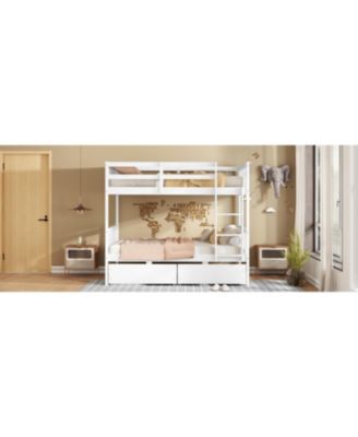 Streamdale Twin Bunk Bed with 2 Drawers, Convertible Twin Beds, Ladder, Guardrails, White