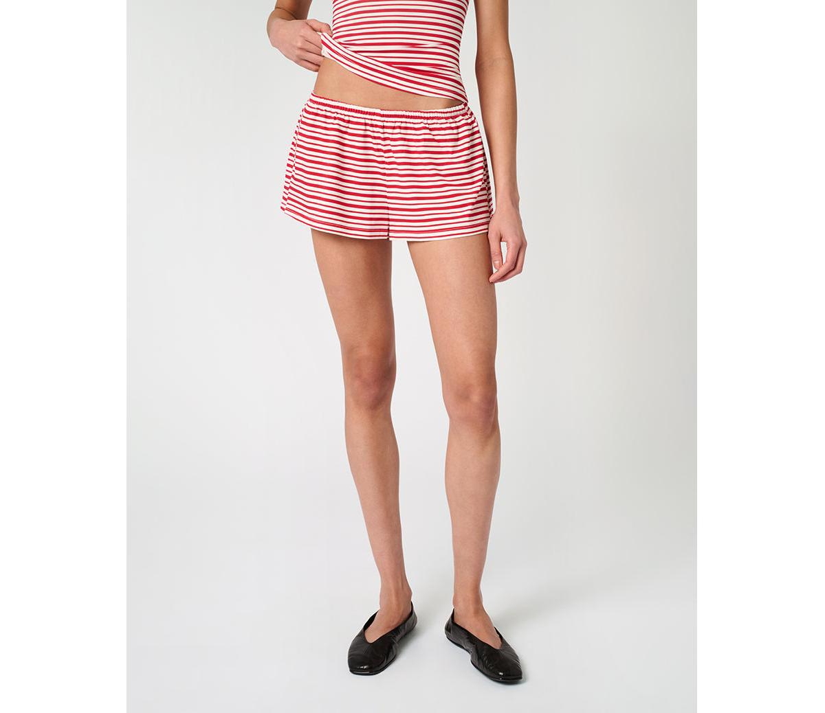 Women's Knit Pull On Hot Short - Red/white multi