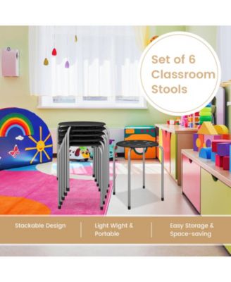 17.5 Inch Set of 6 Portable Plastic Stack Stools with Metal Frame