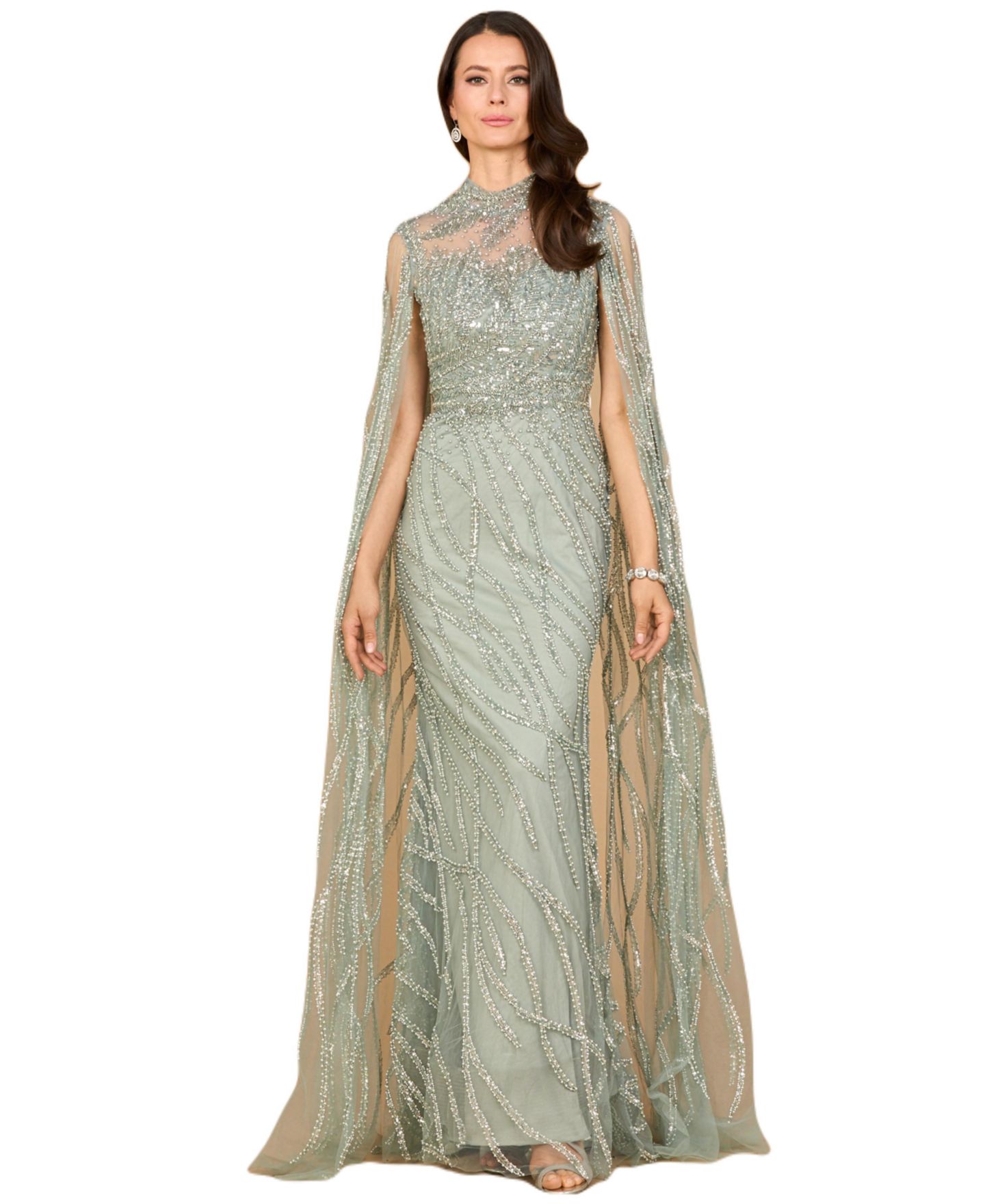 Женское платье Lara High Neck Gown with Long Cape Sleeves, цвет: Серый — фото 1