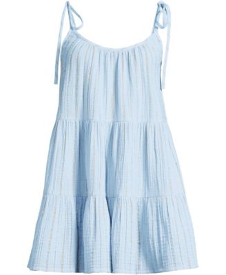 Women's Cotton Gauze Metallic Tiered Mini Cover-up Dress