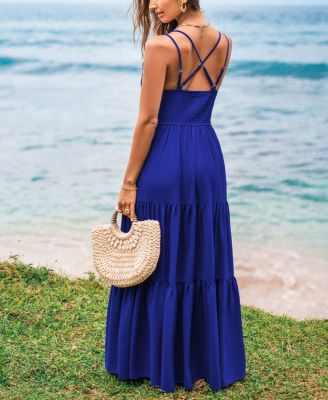 Women's Romantic Stroll Blue Maxi Beach Dress