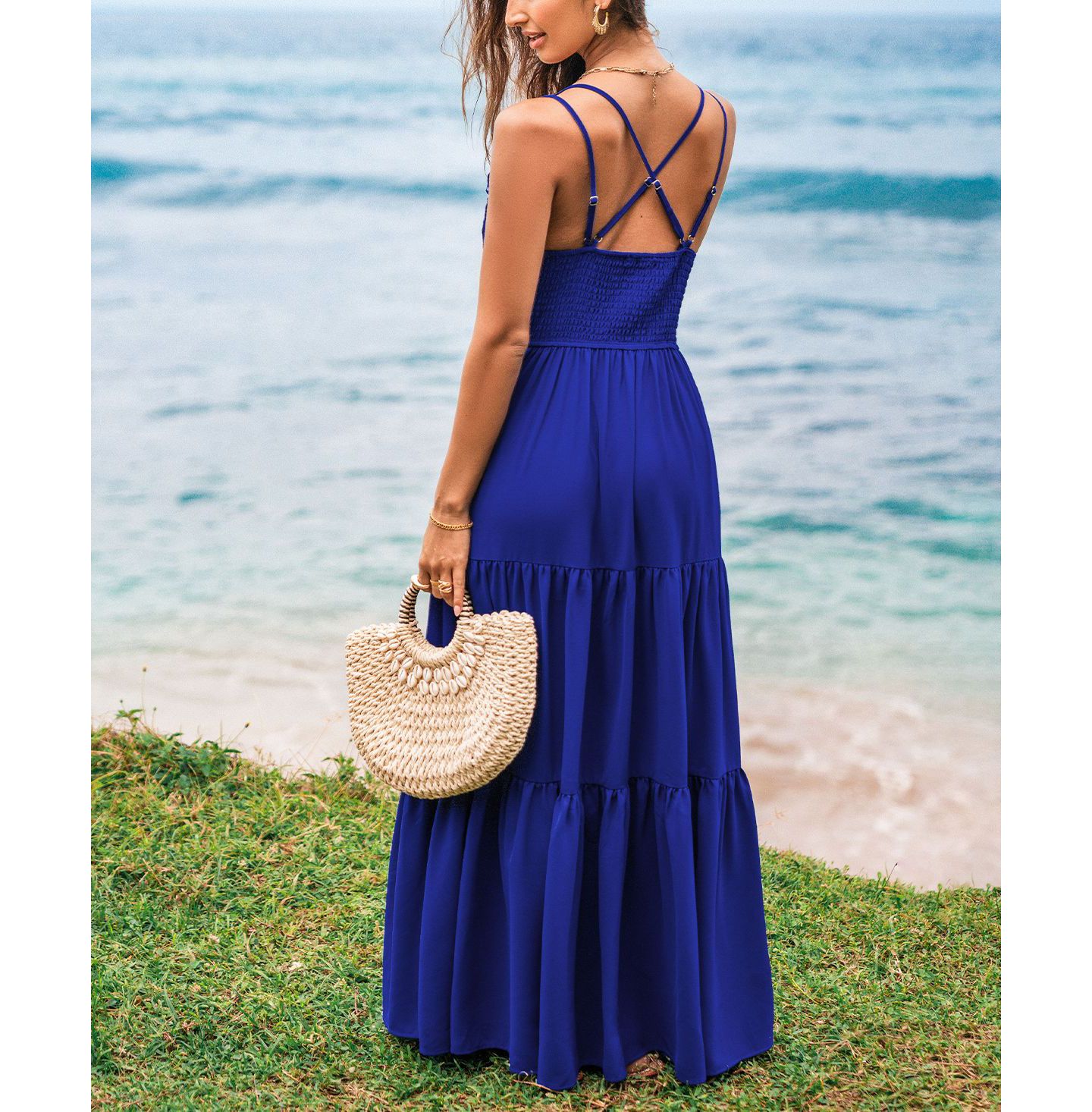 Женское платье Cupshe Romantic Stroll Maxi Beach, цвет: Средний синий — фото 3