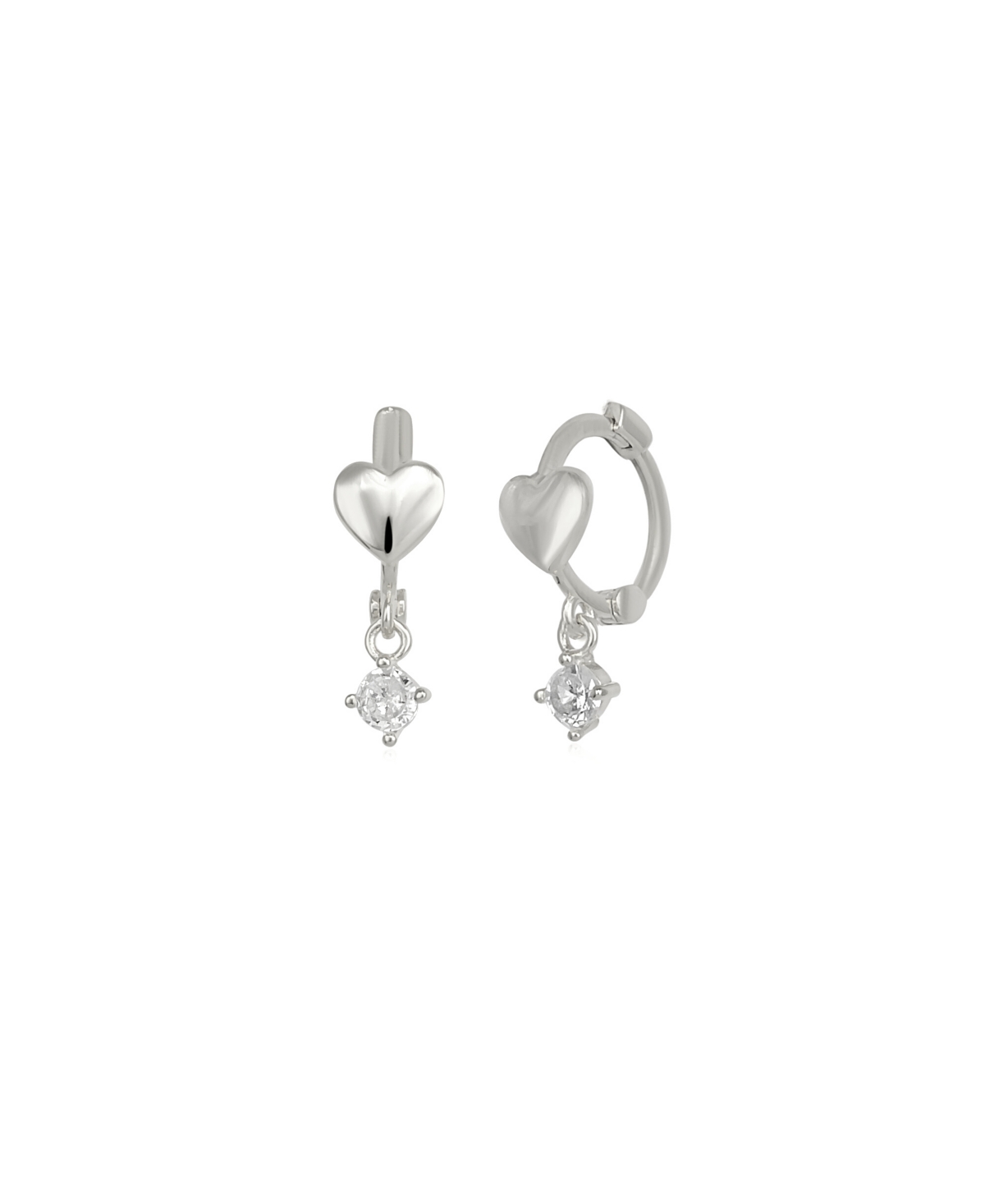 Heart Huggie Hoop Drop Earrings - Silver