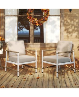 2 Packs Patio Aluminum Sofa with Wicker Backrest and Armrests