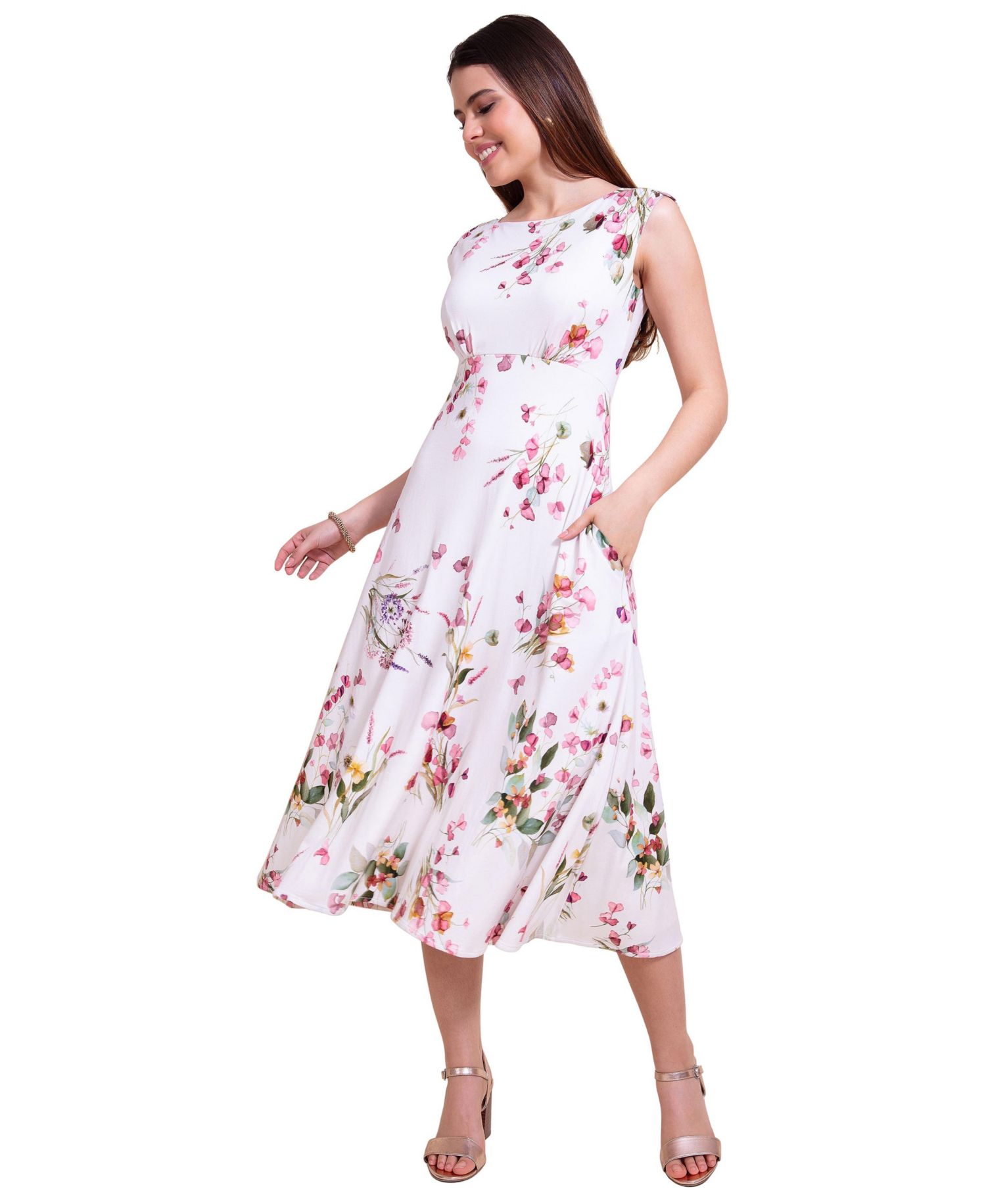 Women's Luna Boat Neck Sleeveless Midi Dress