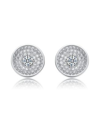 White Gold Plated with Clear Cubic Zirconia Multi-Row Concentric Halo Cluster Stud Earrings