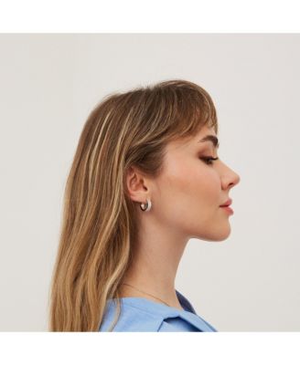 Baguette Cubic Zirconia Sterling Silver Pave Hoop Earrings