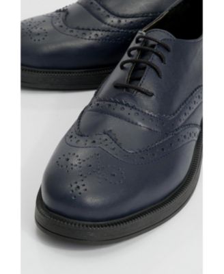 Women's Lace-Up Leather Oxford with Block Heel