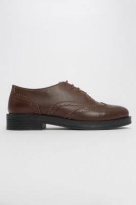 Women's Lace-Up Leather Oxford with Block Heel