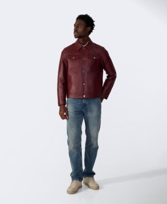 Men's Leather Trucker Jacket, Created For Macy's