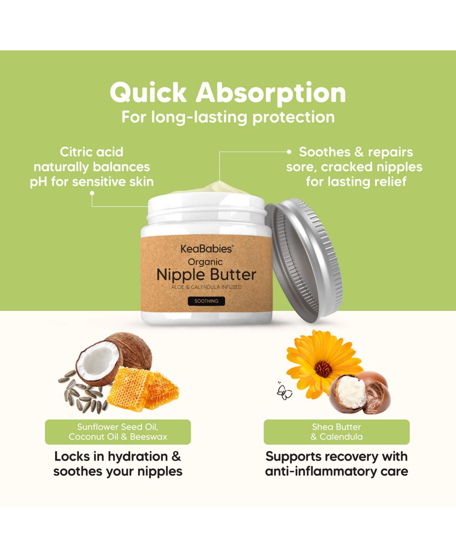 Organic Nipple Butter, Natural Nipple Cream Safe for Breastfeeding Moms, 2oz