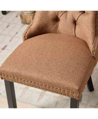 Nikki Tufted Upholstered Linen Dining Chair with Nailhead Trim, 2-Piece Set in Coffee