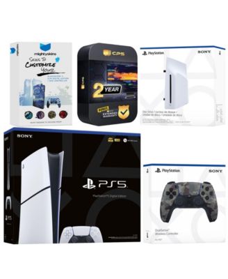 PlayStation 5 Slim Digital Bundle with Disc Drive, Extra Controller, MightySkins Code and 1 Year Extended Warranty