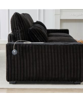  L-Shaped Sofa with Cup Holder, Footrest & Pillows (USB/Type-C Ports)