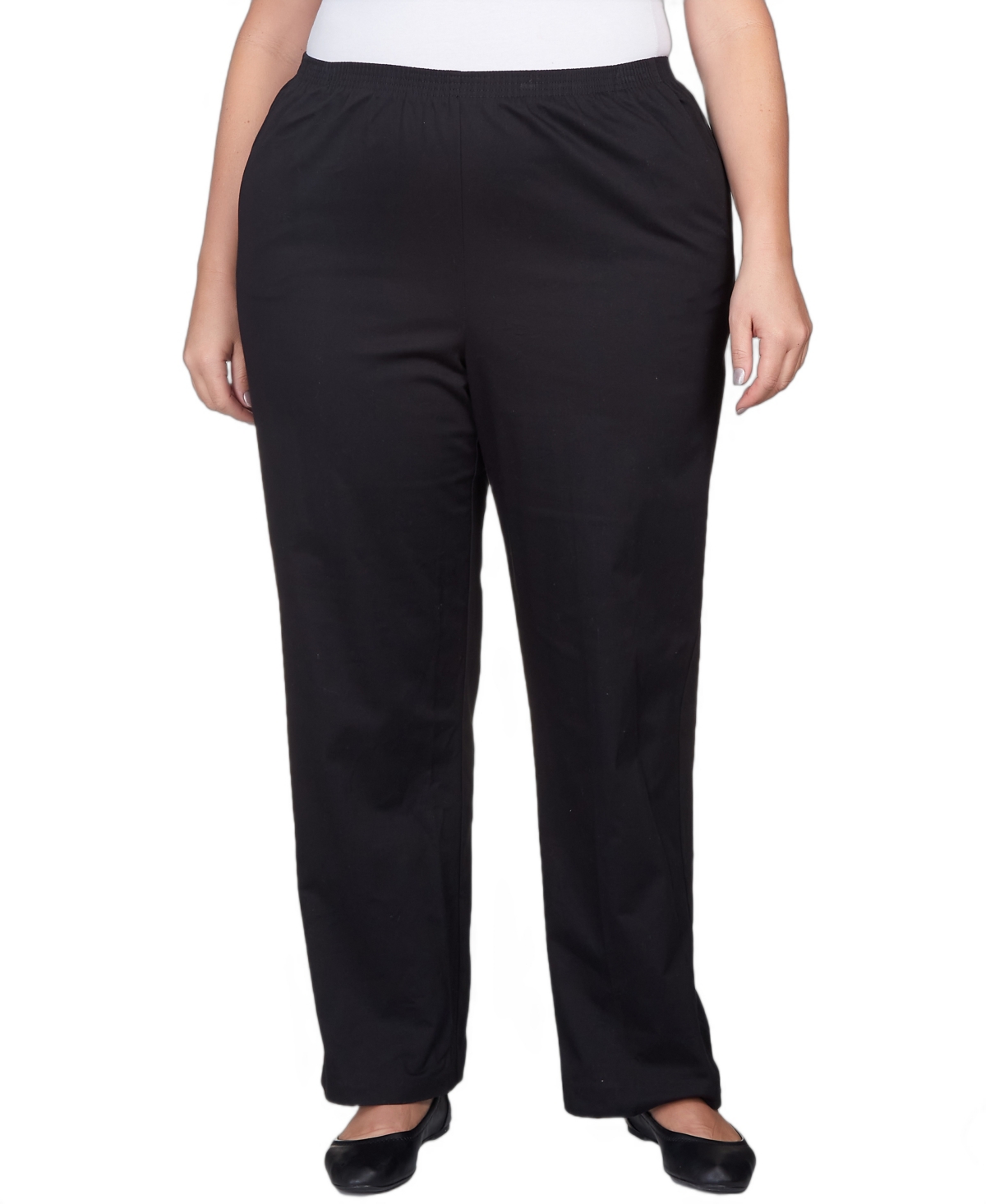 Plus Size Mid-Rise Straight Leg Short Length Casual Pants - Chocolate