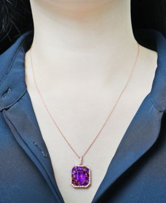 Amethyst (4-1/20 ct. t.w.), Rose de France Amethyst (7/8 ct. t.w.) & Diamond (1/2 ct. t.w.) Halo 18" Pendant Necklace in 14k Rose Gold