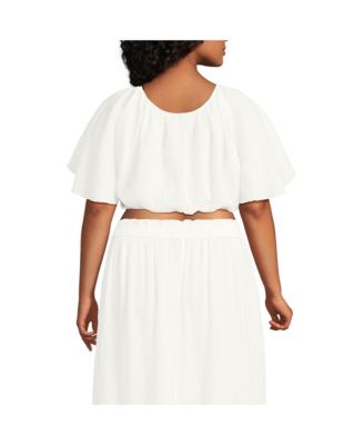 Plus Size Cotton Gauze Dolman Sleeve Crop Cover Up Top
