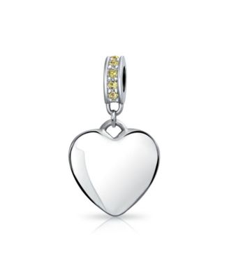 Sterling Silver Red Crystal Accent Bale Heart Shape Dangle Charm Bead for Bracelet
