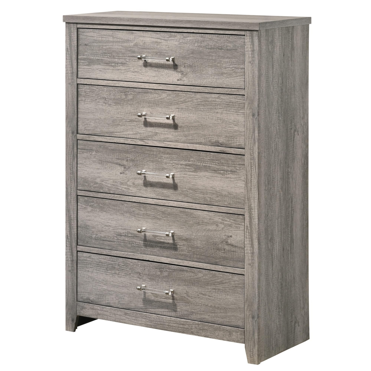 Kings Brand Furniture Harmony 5 Wood Drawer Chest Dresser for Bedroom - Tall & Modern Storage Organizer, Light Oak Gray