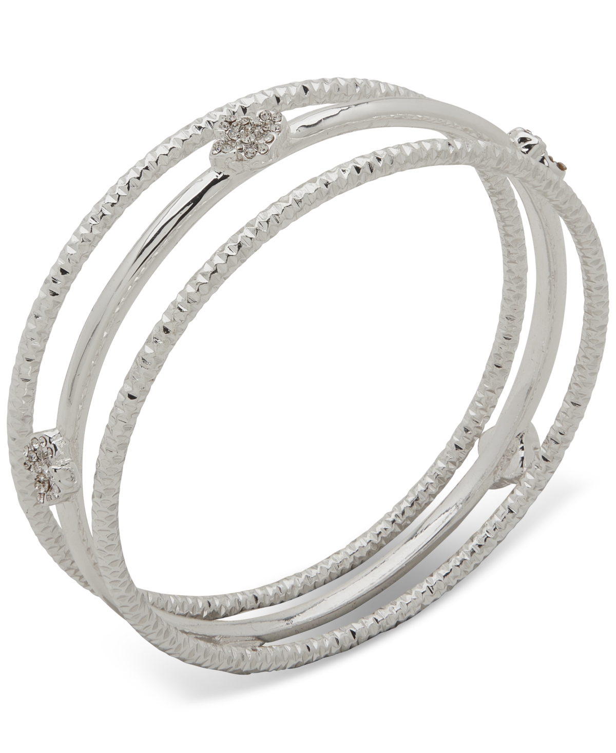 3-Pc. Set Crystal Floral-Motif Bangle Bracelets - Gold