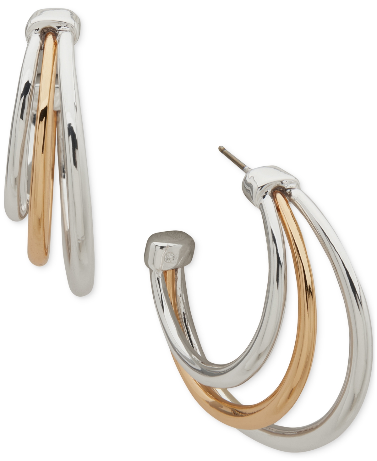 Two-Tone Medium Triple-Row Hoop Earrings, 1.29" - T-Tone
