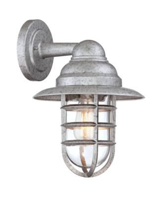 Marlowe 13 1/4" High Farmhouse Rustic Hooded Cage Outdoor Wall Light Fixture Mount Porch House Set of 2 Galvanized
