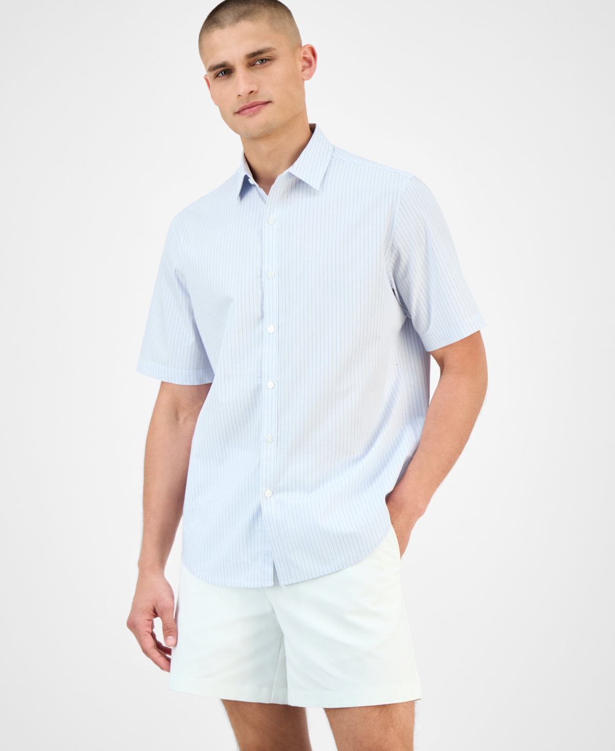 Alfani Men's Pacco Short Sleeve Striped Button-Front Shirt, Exclusively at Macy's - Canterbury