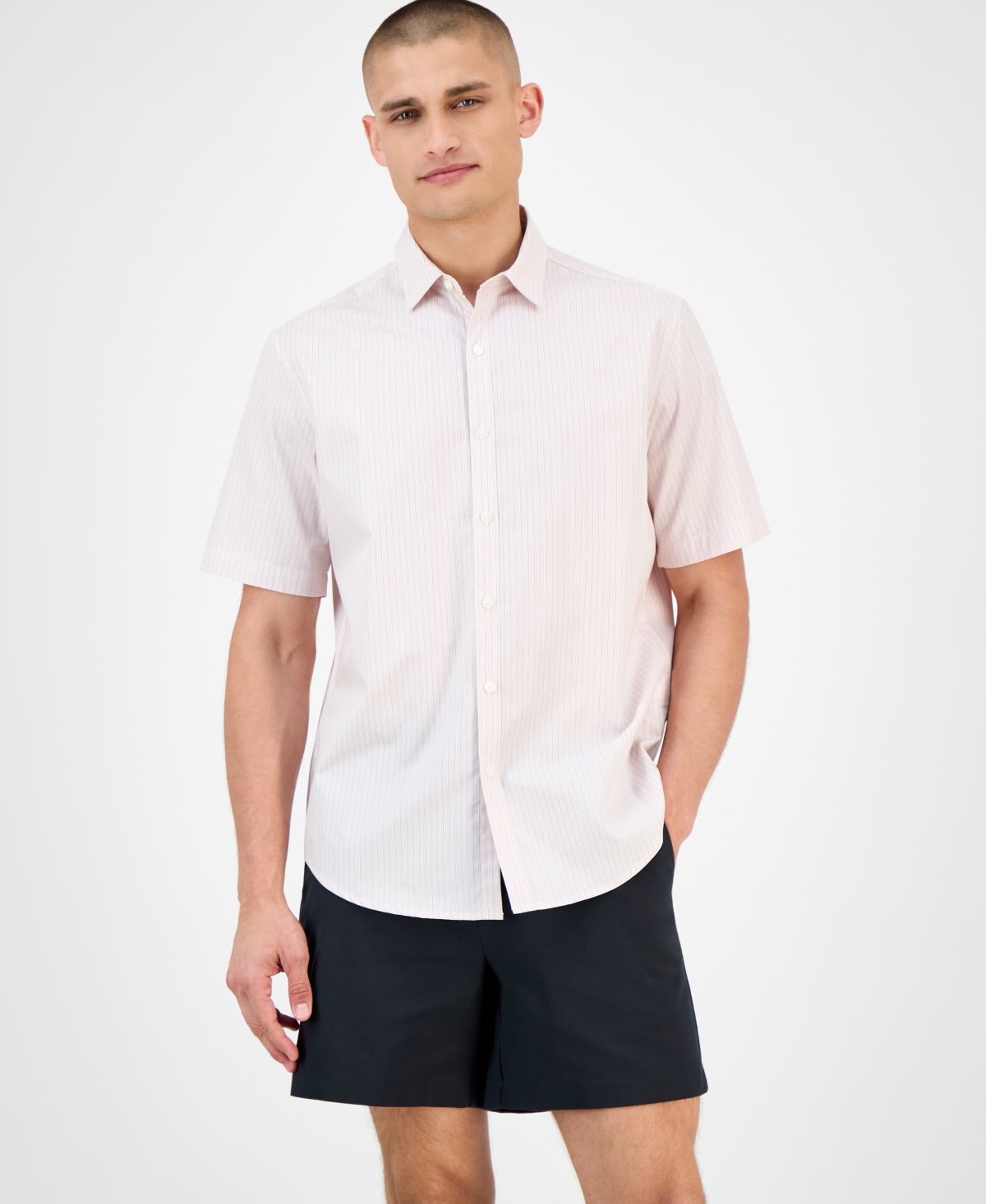 Alfani Men's Pacco Short Sleeve Striped Button-Front Shirt, Exclusively at Macy's - Canterbury