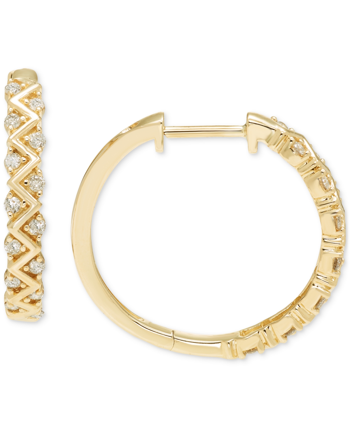 Macy's Diamond Hoop Earrings (1/4 Ct. T.w.) In 10k Yellow Gold In Gold