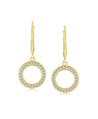 Elegant CZ Pave Open Circle Drop Earrings Gold Plated Leverback